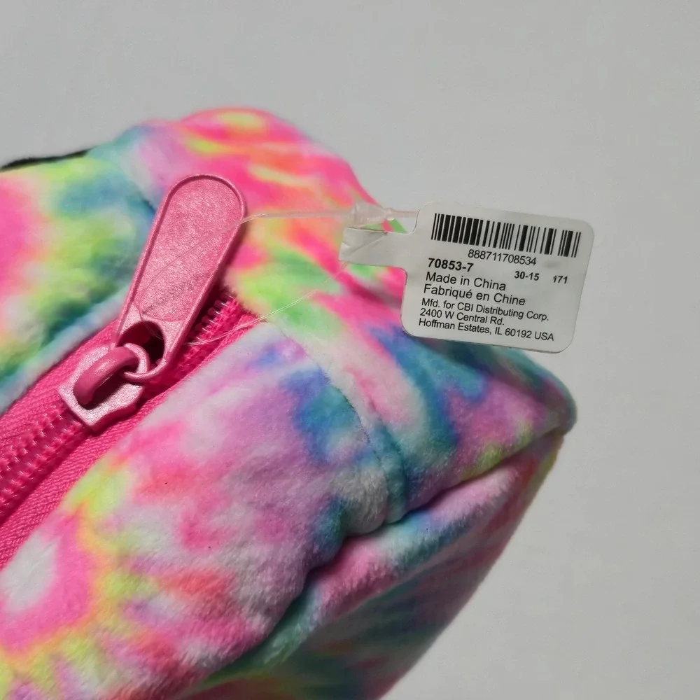 Cute Plush Tie Dye Panda Pencil Case Cosmetic Makeup Pouch Bag Glitter Pink Bow